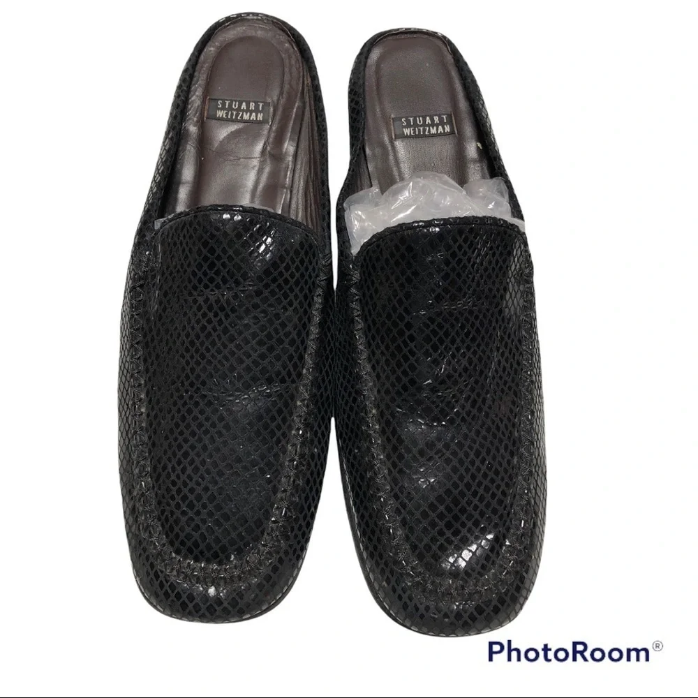 STUART WEITZMAN SNAKE PRINT LEATHER SLIDE IN MULES/LOAFERS DESIGNER - Picture 2 of 7